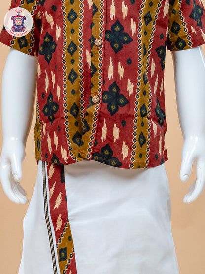 Red & White - Boys Welcro Dhotis & Shirts