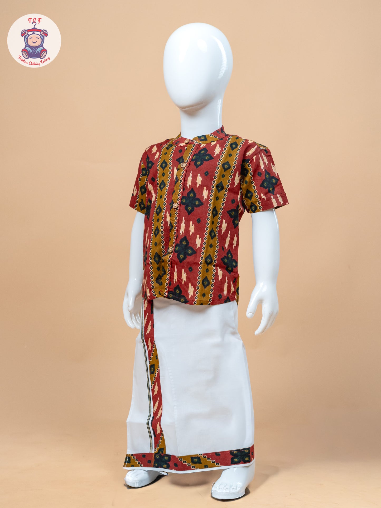 Red & White - Boys Welcro Dhotis & Shirts