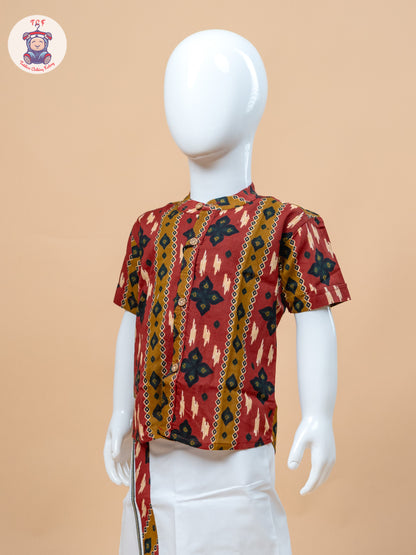Red & White - Boys Welcro Dhotis & Shirts