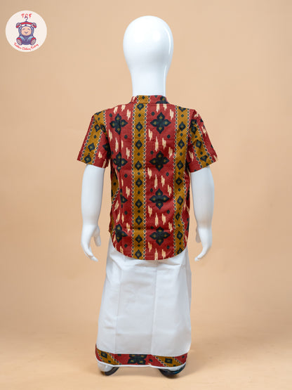Red & White - Boys Welcro Dhotis & Shirts
