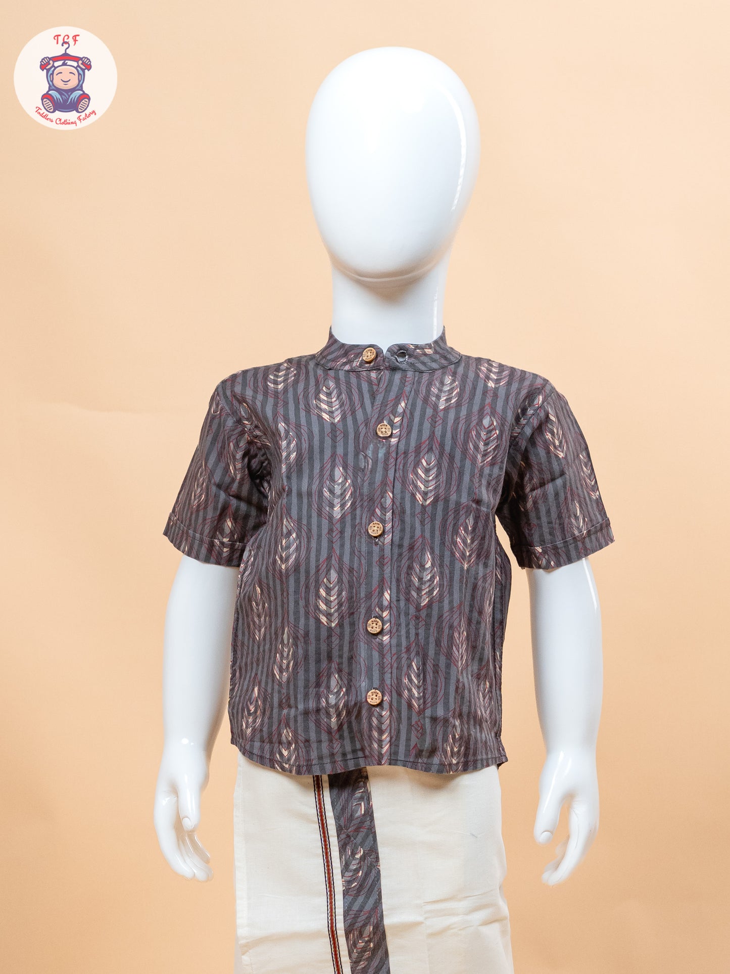 Dark Grey & Cream - Boys Welcro Dhotis & Shirts