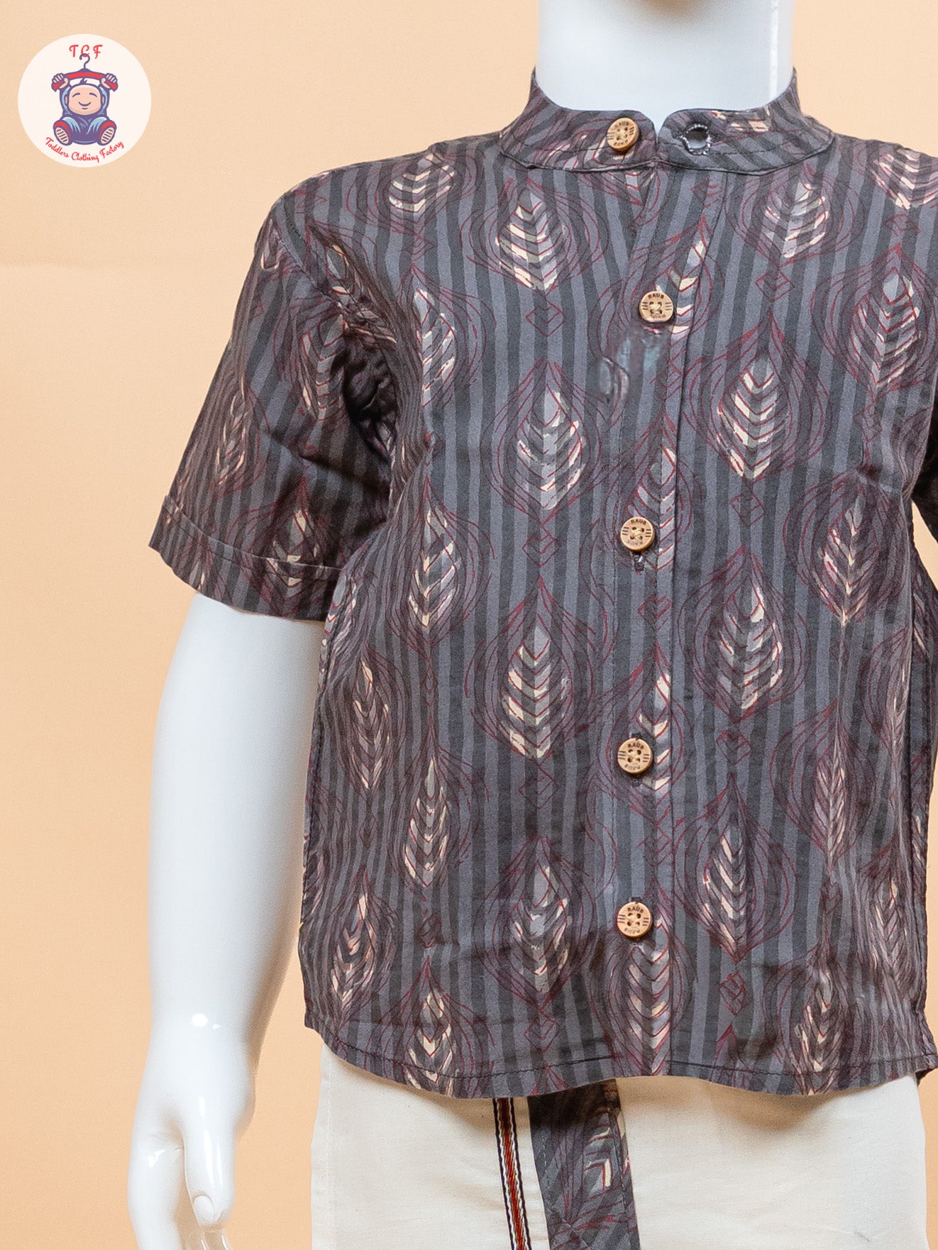 Dark Grey & Cream - Boys Welcro Dhotis & Shirts