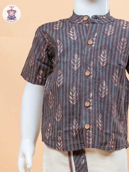 Dark Grey & Cream - Boys Welcro Dhotis & Shirts