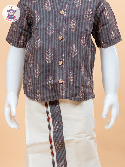 Dark Grey & Cream - Boys Welcro Dhotis & Shirts
