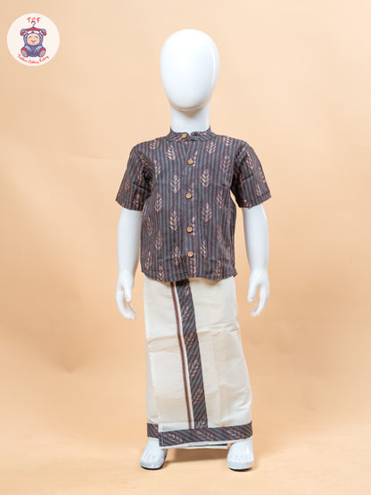 Dark Grey & Cream - Boys Welcro Dhotis & Shirts