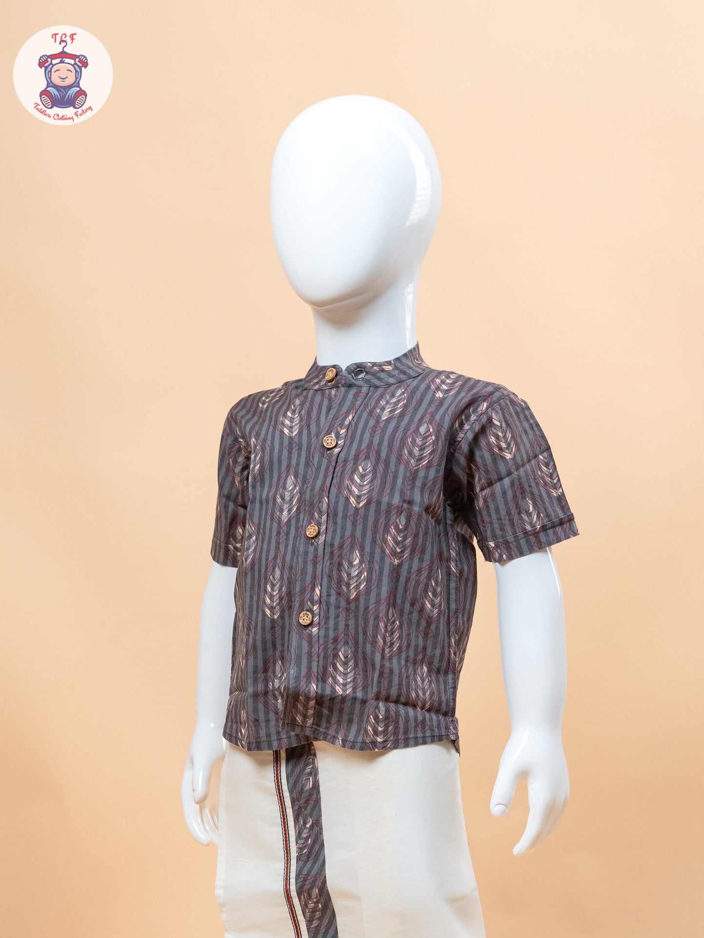 Dark Grey & Cream - Boys Welcro Dhotis & Shirts