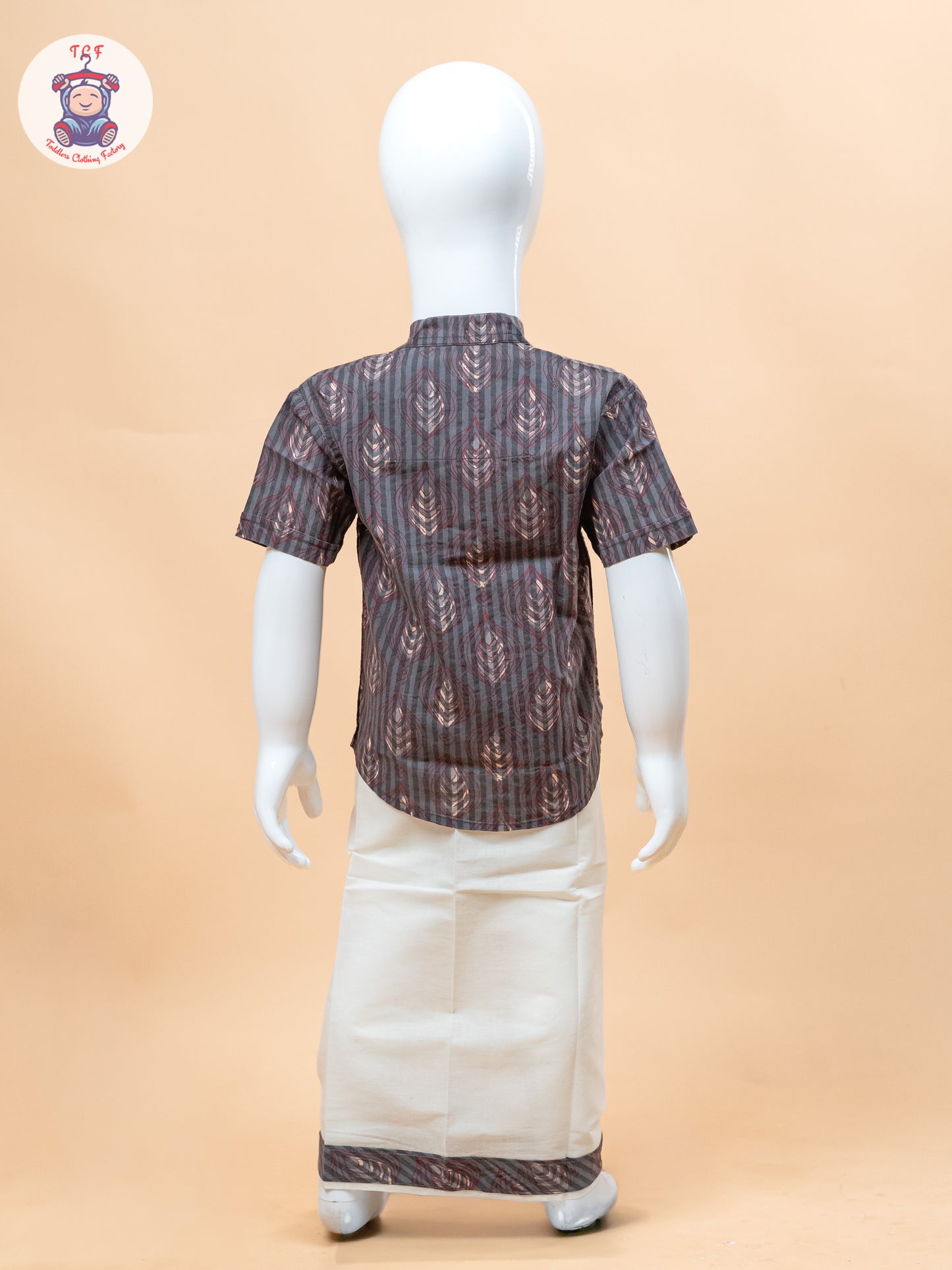 Dark Grey & Cream - Boys Welcro Dhotis & Shirts