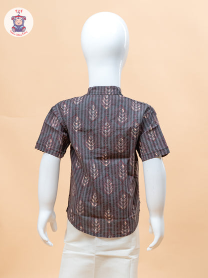 Dark Grey & Cream - Boys Welcro Dhotis & Shirts