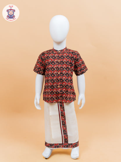 Red & Black - Boys Welcro Dhotis & Shirts