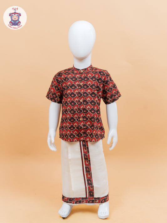 Red & Black - Boys Welcro Dhotis & Shirts