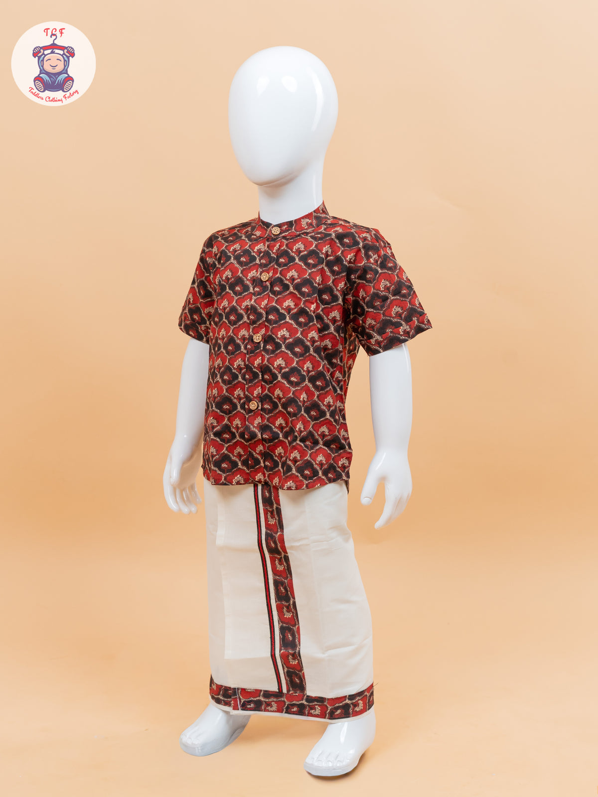 Red & Black - Boys Welcro Dhotis & Shirts