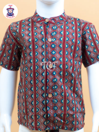 Red & Cream - Boys Welcro Dhotis & Shirts