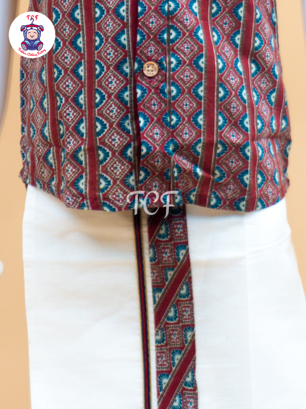 Red & Cream - Boys Welcro Dhotis & Shirts