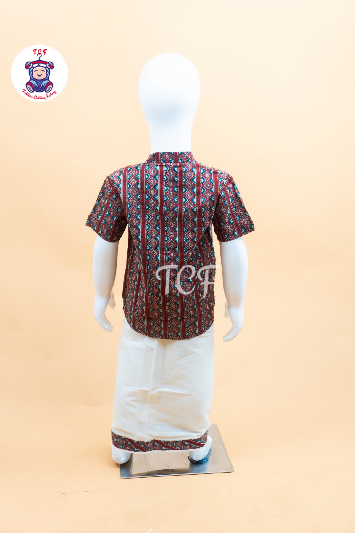 Red & Cream - Boys Welcro Dhotis & Shirts