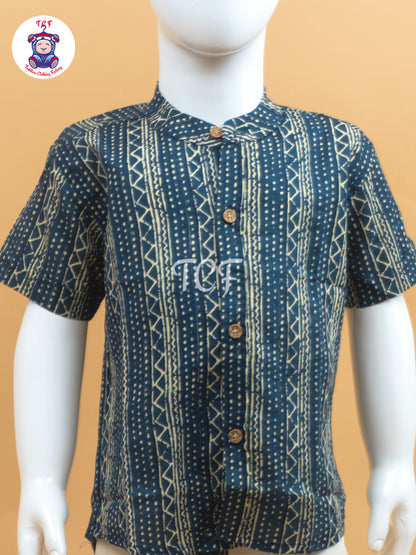 Blue & Cream - Boys Welcro Dhotis & Shirts
