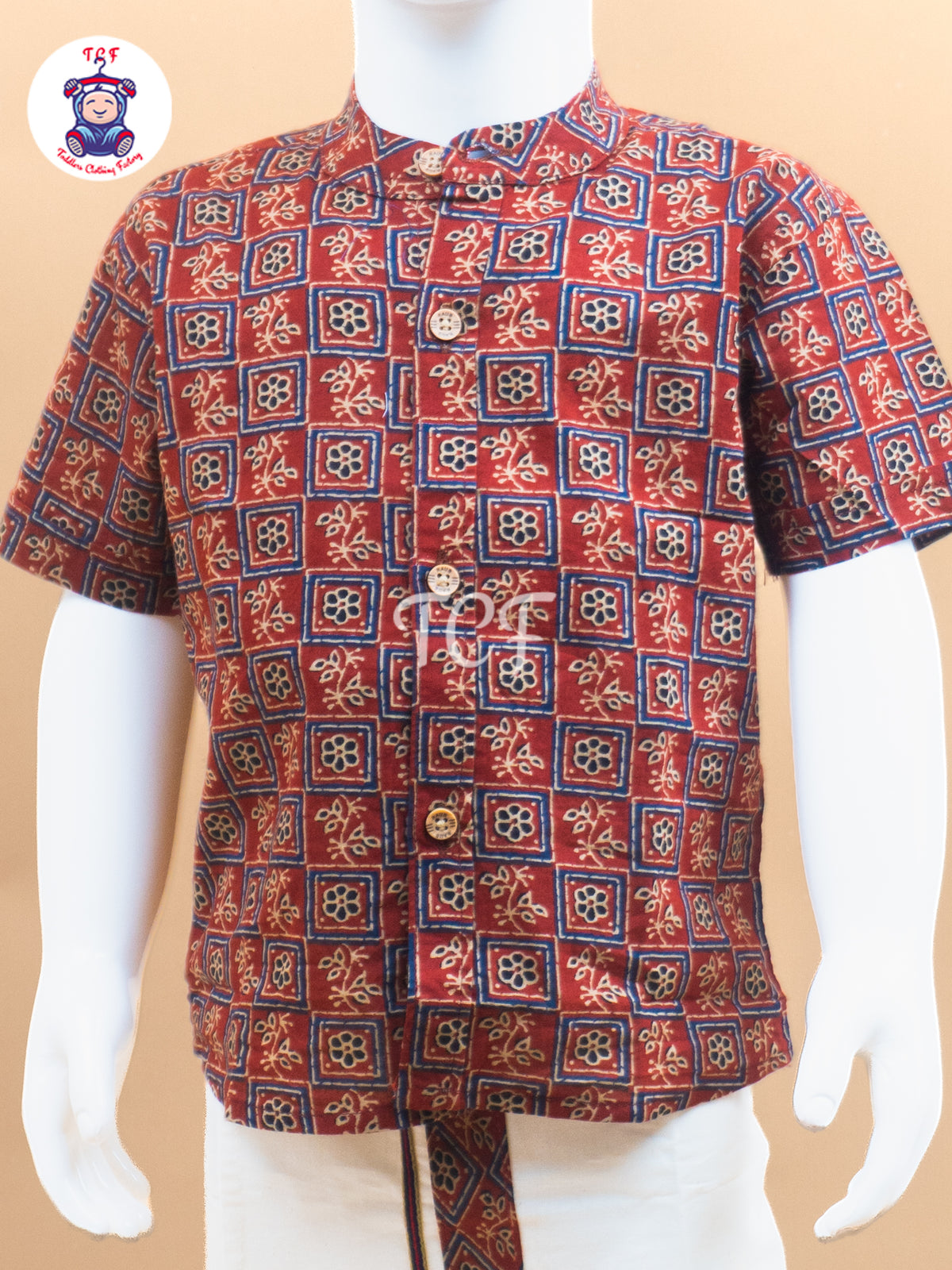 Maroon & Cream - Boys Welcro Dhotis & Shirts