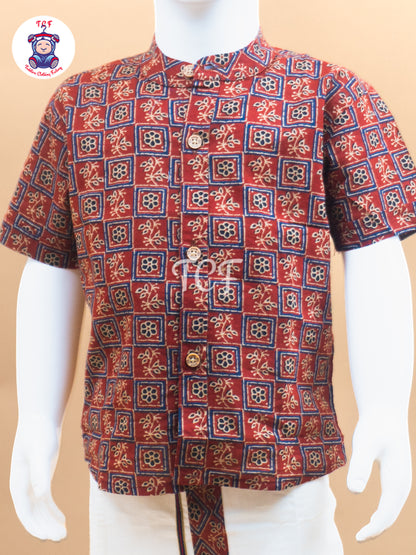 Maroon & Cream - Boys Welcro Dhotis & Shirts