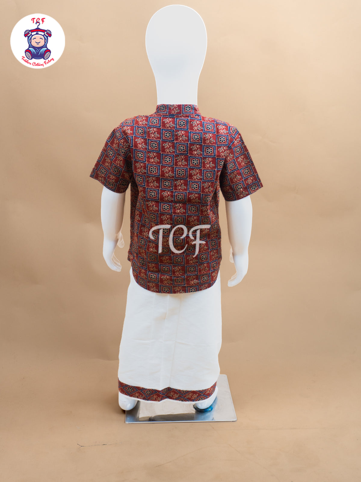 Maroon & Cream - Boys Welcro Dhotis & Shirts