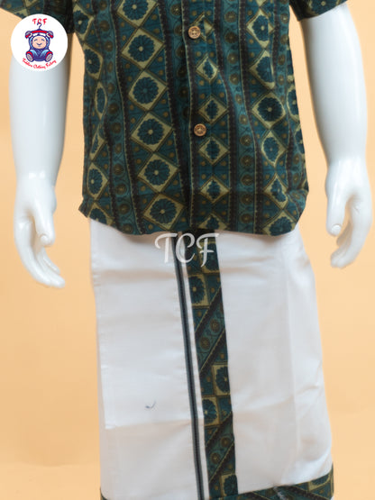 Light Green & White - Boys Welcro Dhotis & Shirts