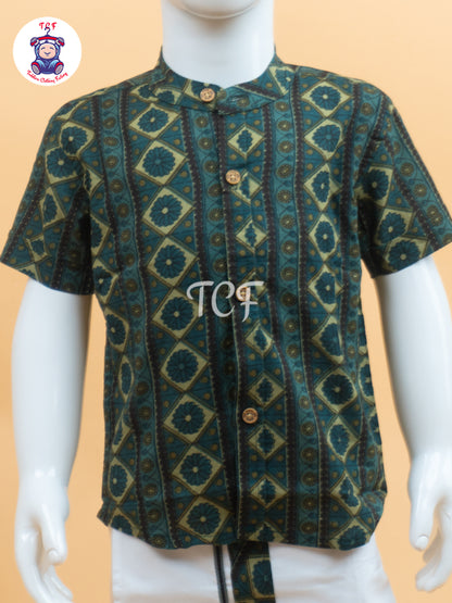 Light Green & White - Boys Welcro Dhotis & Shirts