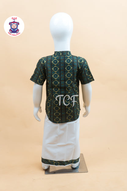 Light Green & White - Boys Welcro Dhotis & Shirts