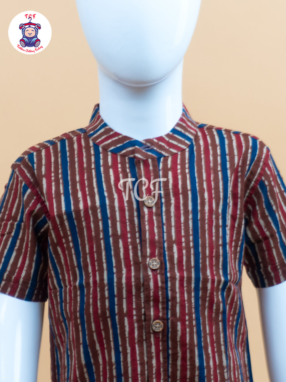 Red With  Blue & Cream - Boys Welcro Dhotis & Shirts