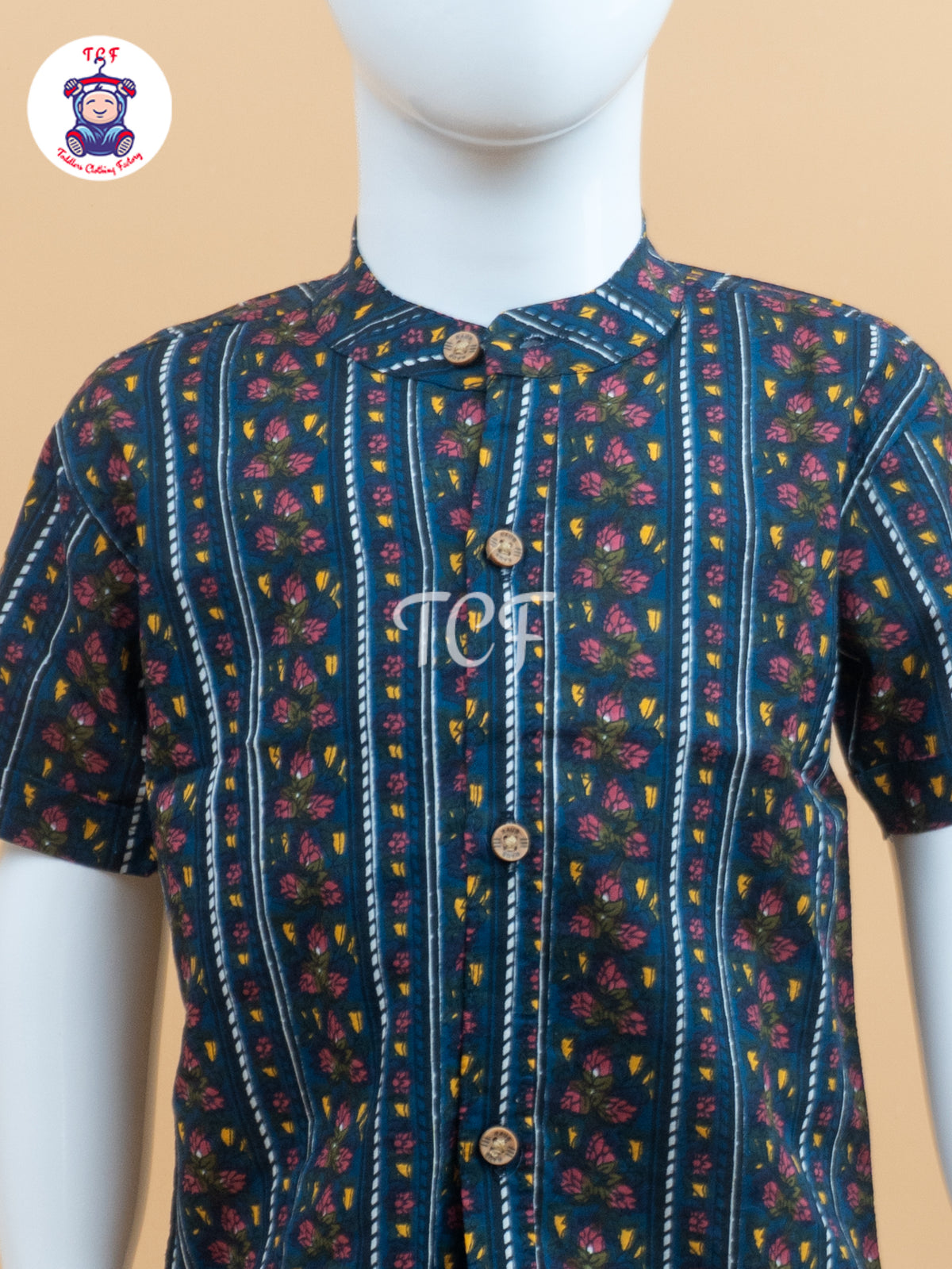 Blue & Cream - Boys Welcro Dhotis & Shirts