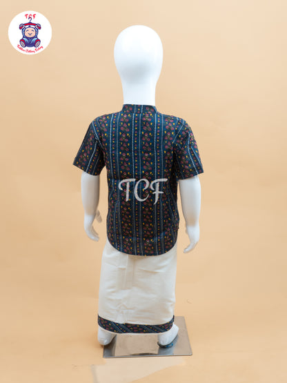 Blue & Cream - Boys Welcro Dhotis & Shirts