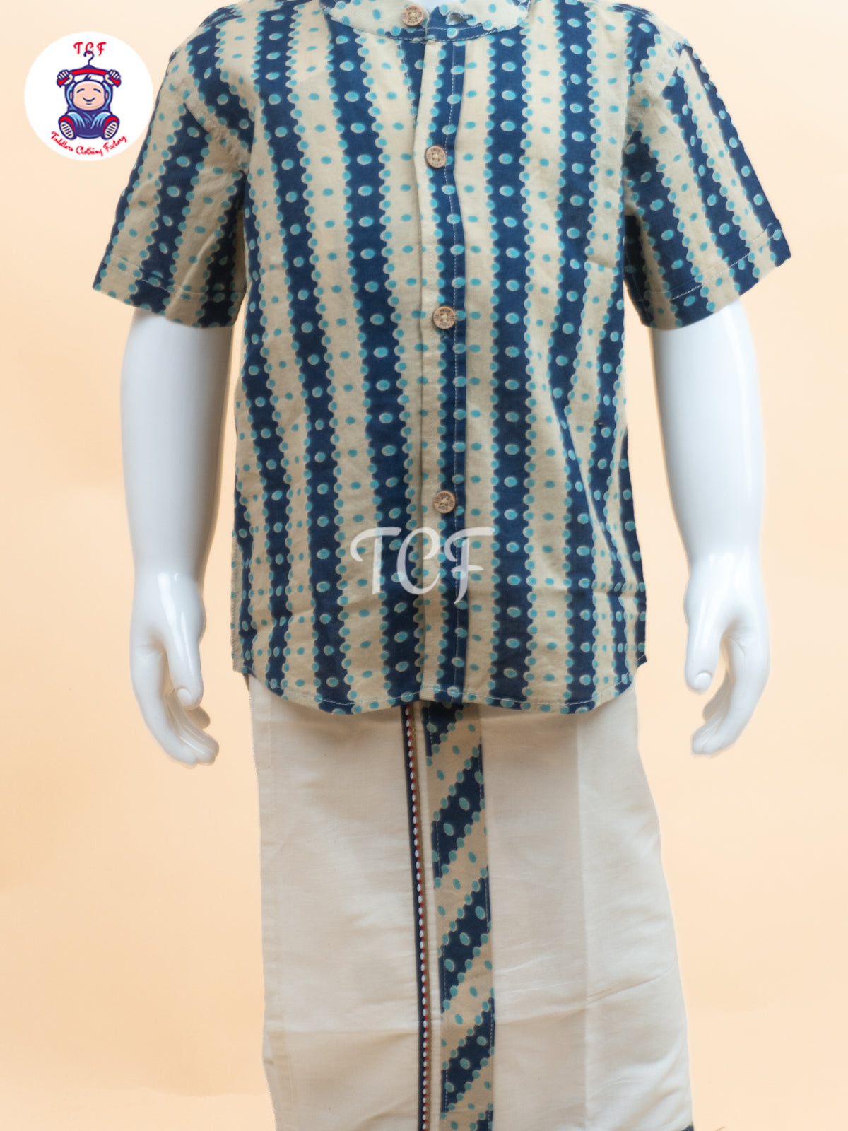 Indingo & Cream - Boys Welcro Dhotis & Shirts