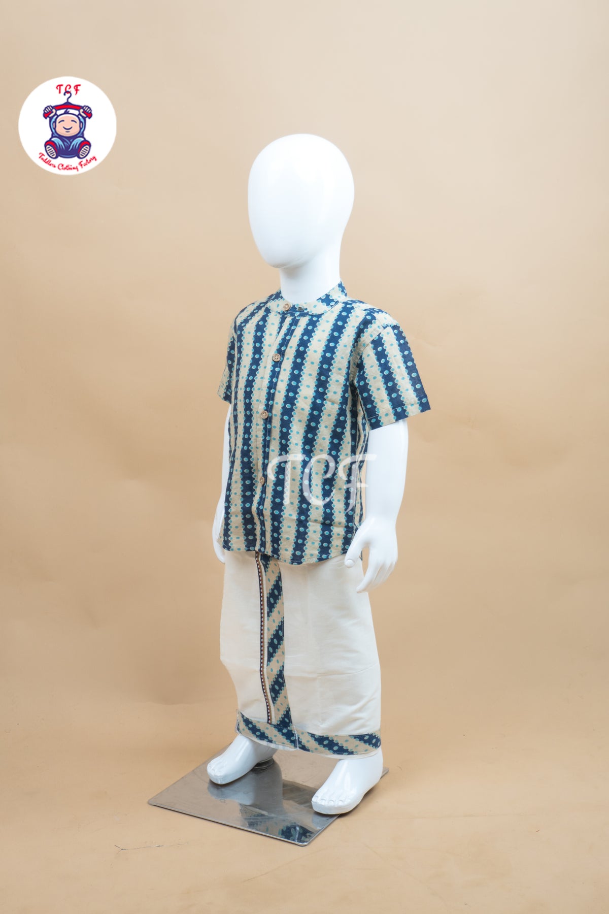 Indingo & Cream - Boys Welcro Dhotis & Shirts