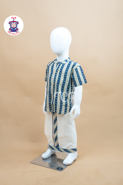 Indingo & Cream - Boys Welcro Dhotis & Shirts