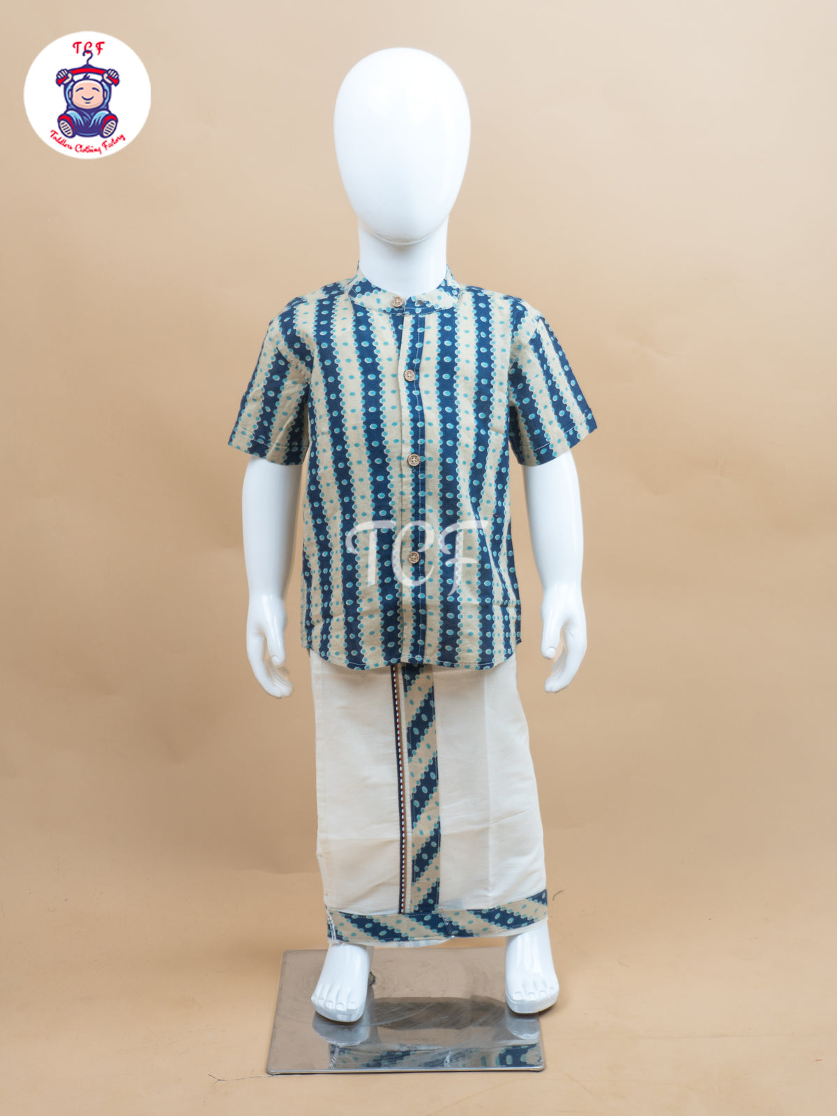 Indingo & Cream - Boys Welcro Dhotis & Shirts