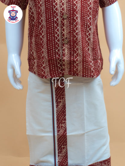 Rust & Cream - Boys Welcro Dhotis & Shirts