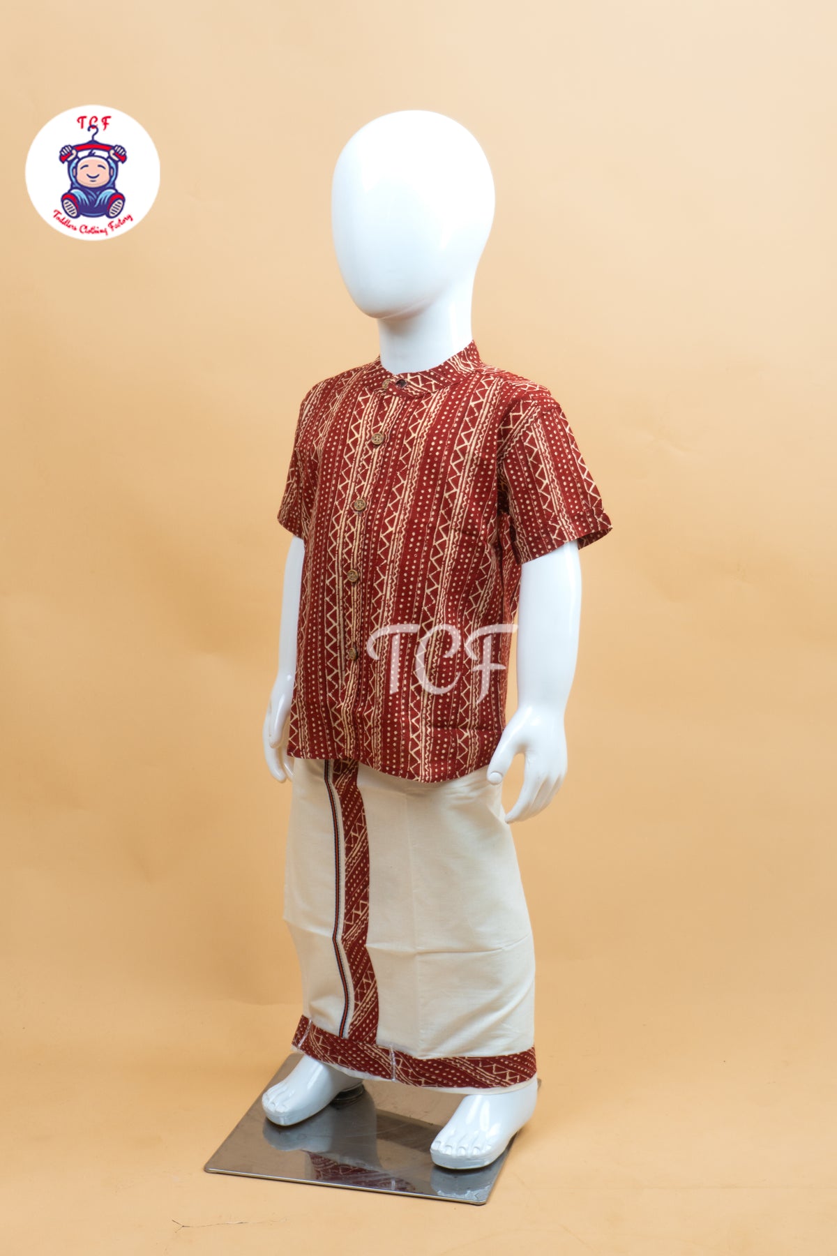 Rust & Cream - Boys Welcro Dhotis & Shirts