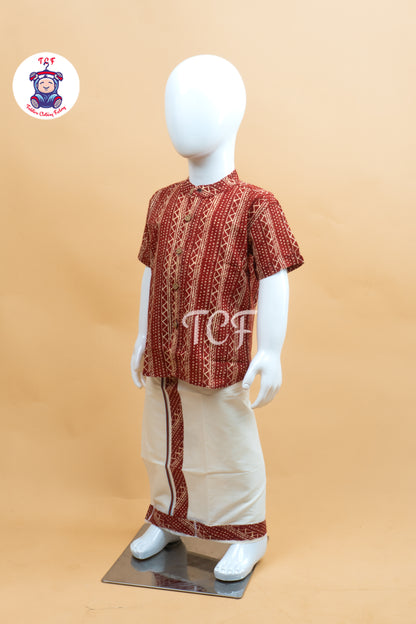 Rust & Cream - Boys Welcro Dhotis & Shirts