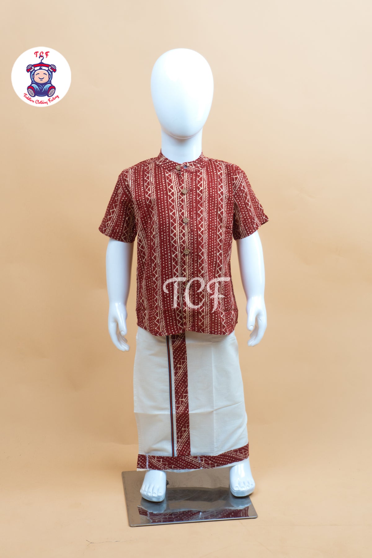 Rust & Cream - Boys Welcro Dhotis & Shirts