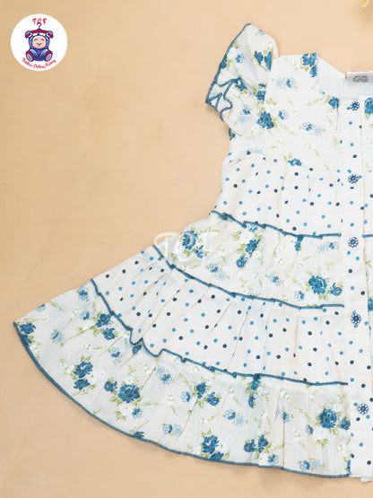 Blue Floral Printed - Girls Readymade Cotton Frocks