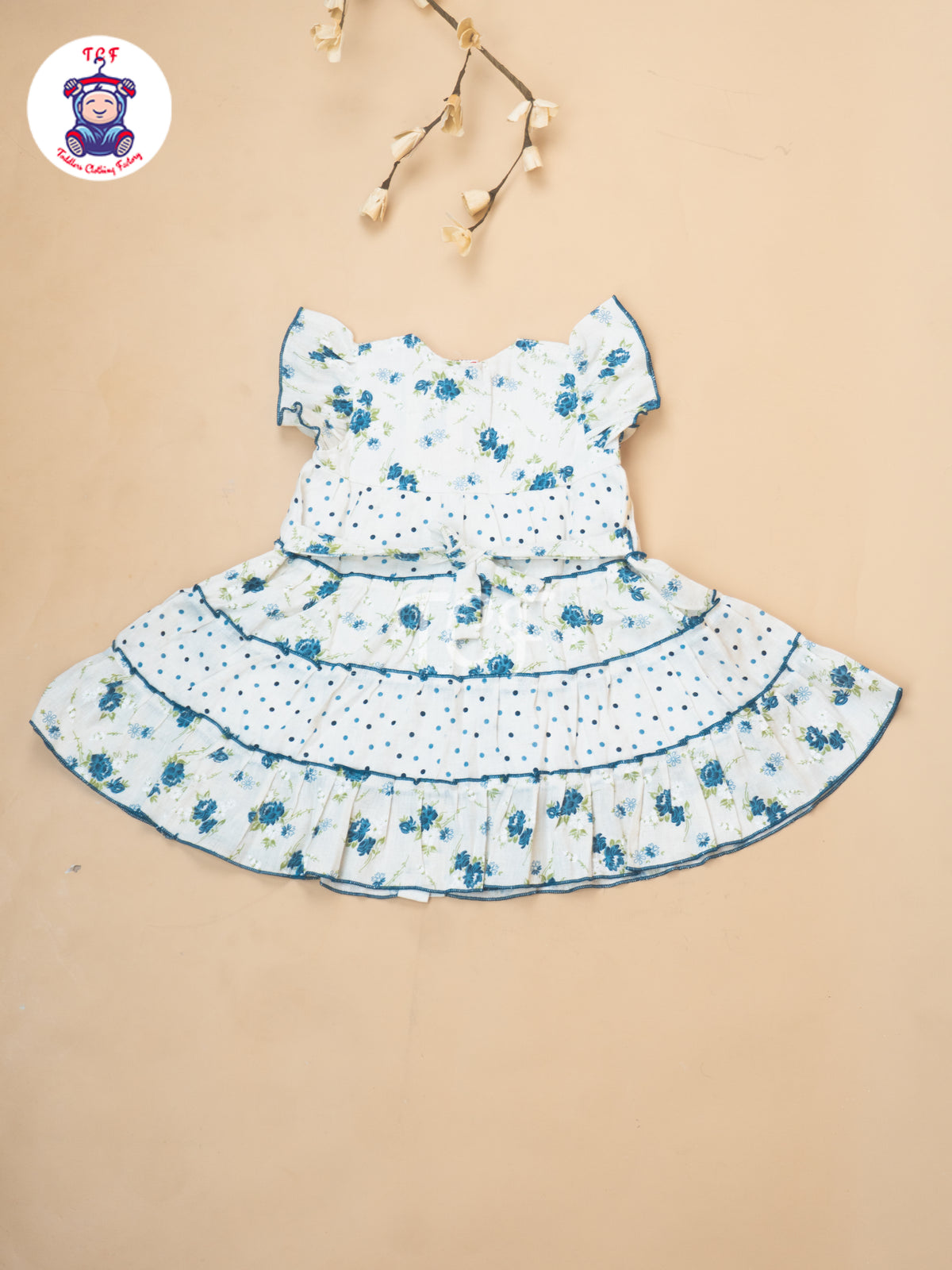 Blue Floral Printed - Girls Readymade Cotton Frocks