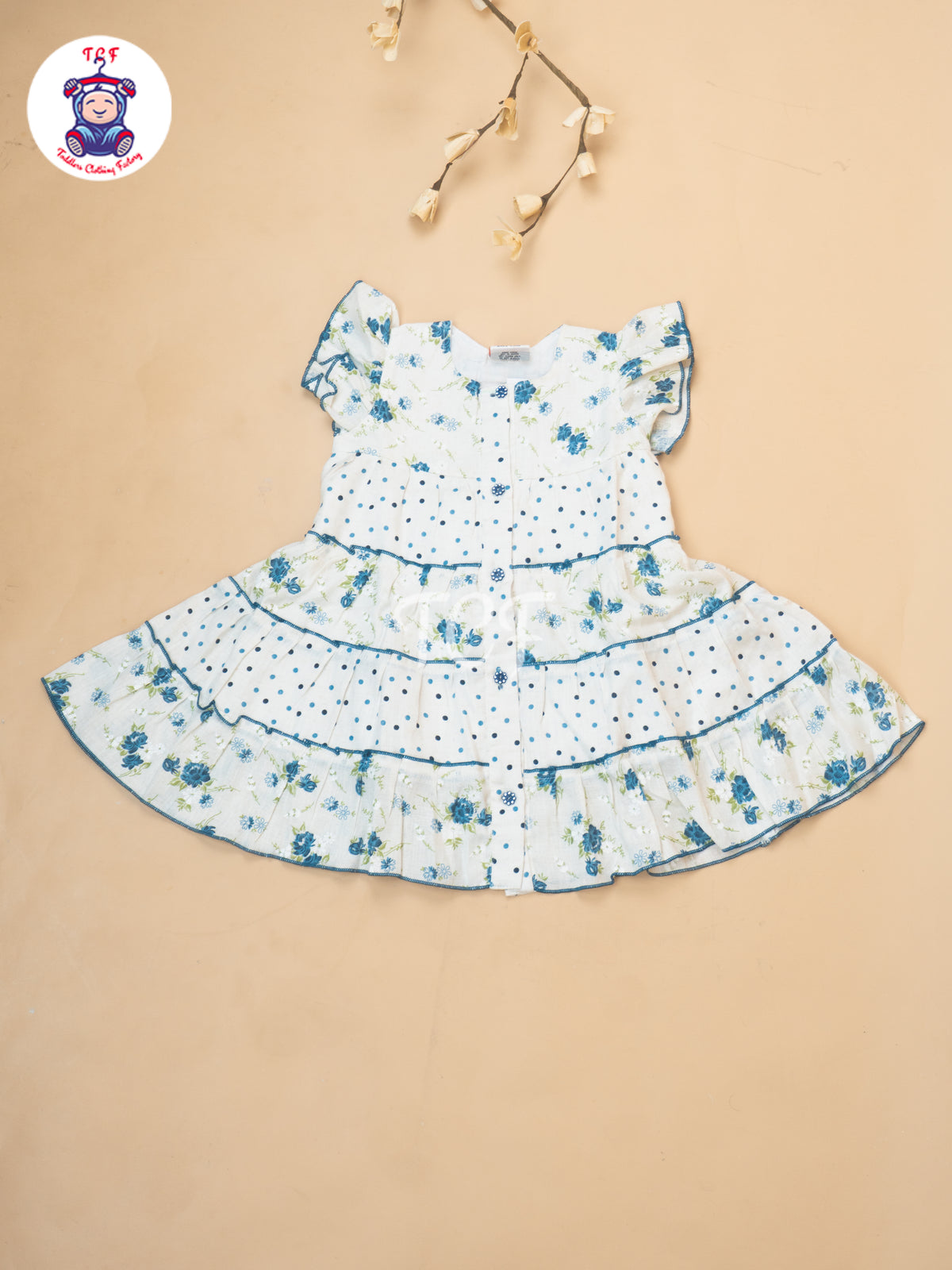 Blue Floral Printed - Girls Readymade Cotton Frocks