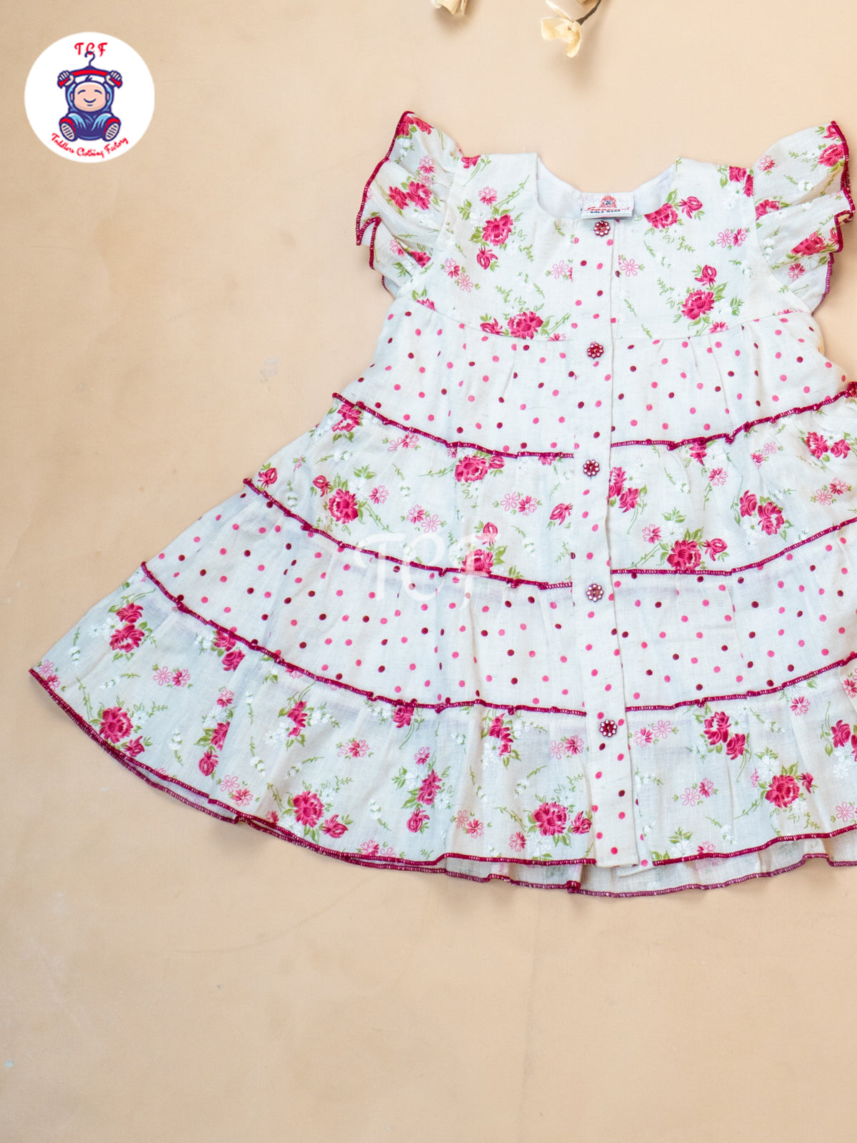 Pink Floral Printed - Girls Readymade Cotton Frocks