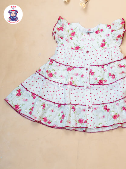 Pink Floral Printed - Girls Readymade Cotton Frocks