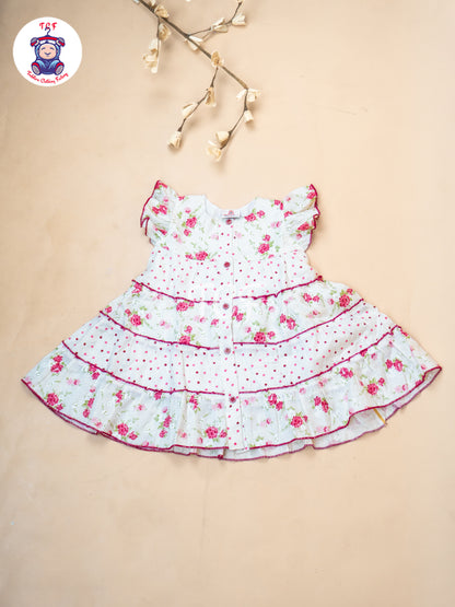 Pink Floral Printed - Girls Readymade Cotton Frocks