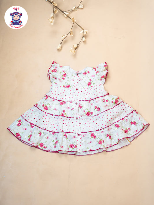 Pink Floral Printed - Girls Readymade Cotton Frocks