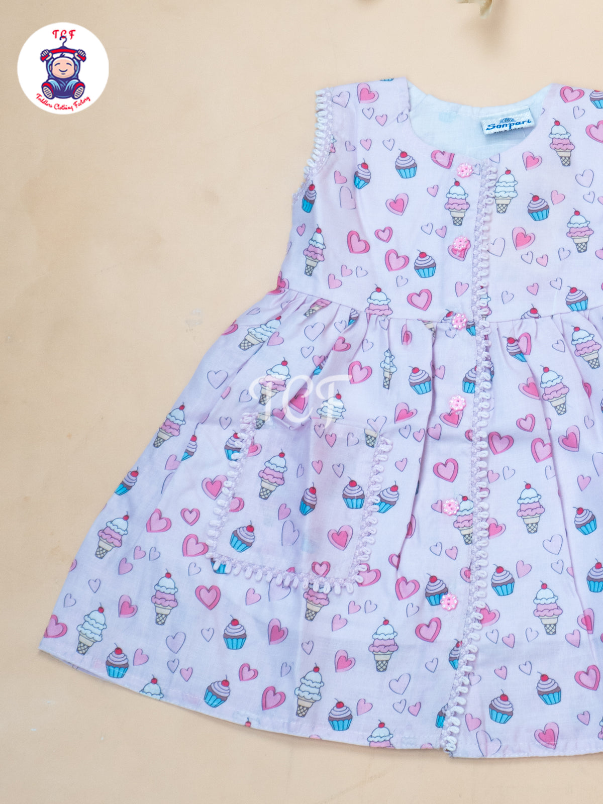 Pink Ice Cream Printed - Girls Readymade Cotton Frocks