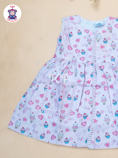 Pink Ice Cream Printed - Girls Readymade Cotton Frocks
