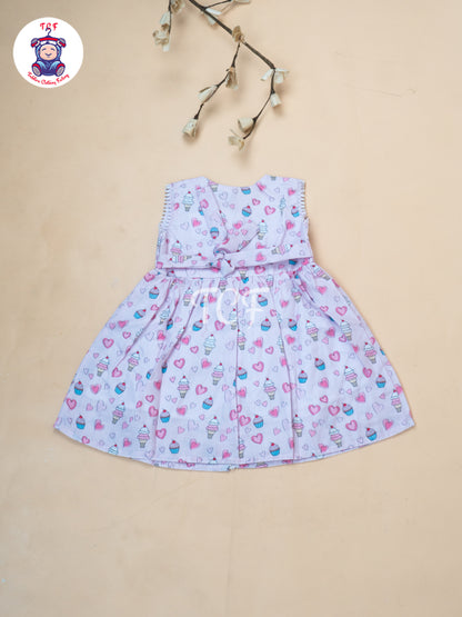 Pink Ice Cream Printed - Girls Readymade Cotton Frocks