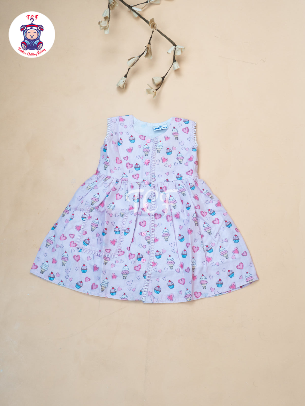 Pink Ice Cream Printed - Girls Readymade Cotton Frocks