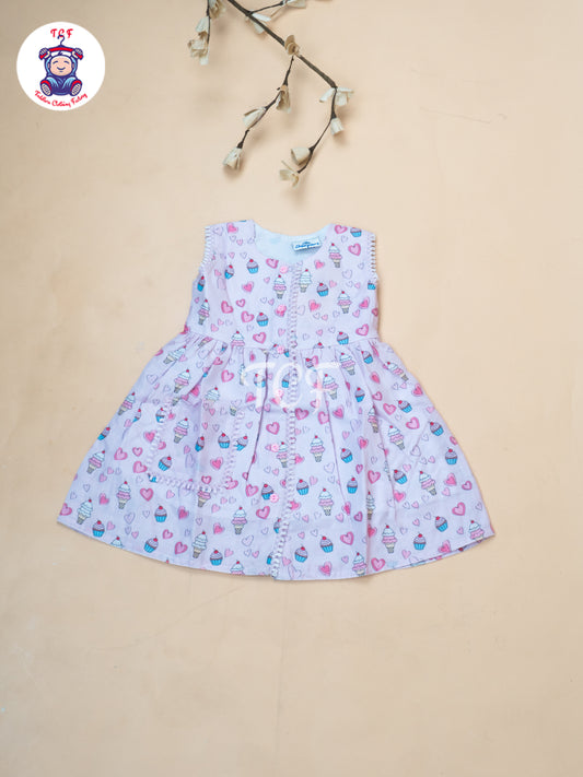 Pink Ice Cream Printed - Girls Readymade Cotton Frocks