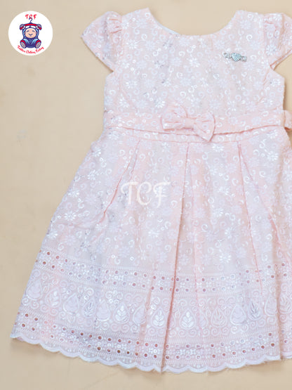 Pink Floral Printed - Girls Readymade Cotton Frocks