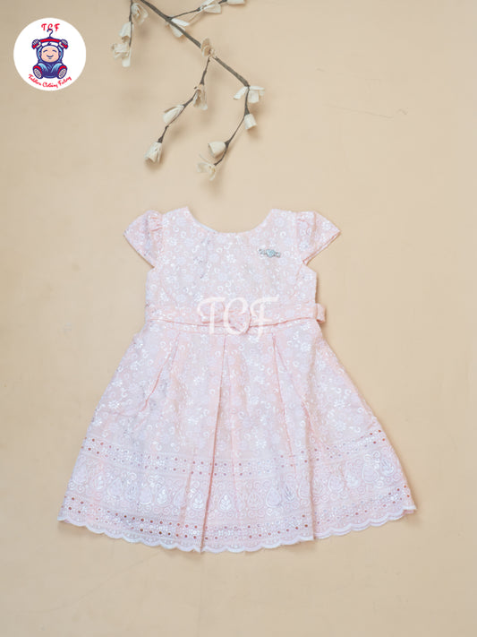 Pink Floral Printed - Girls Readymade Cotton Frocks